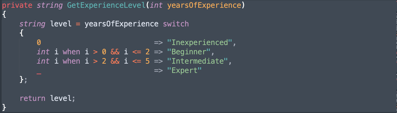 Switch expression in C# 8