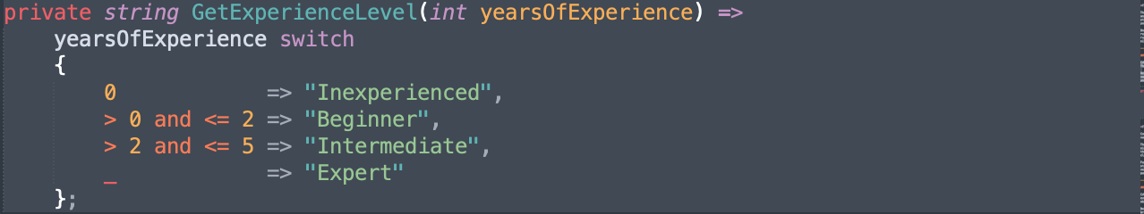 Relational and logical patterns in C# 9